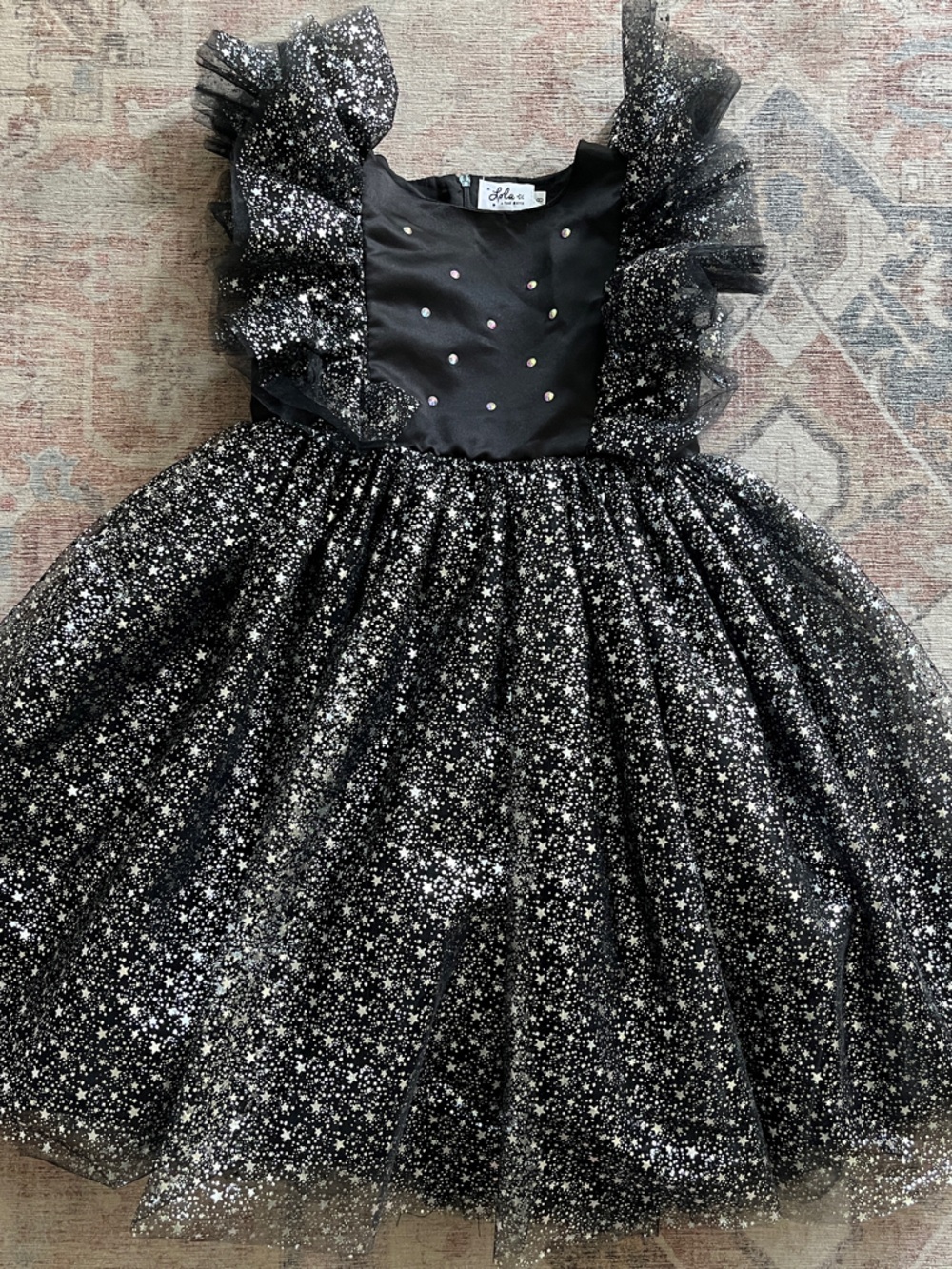 Lola + The Boys Black Sparkle Star Tulle Dress